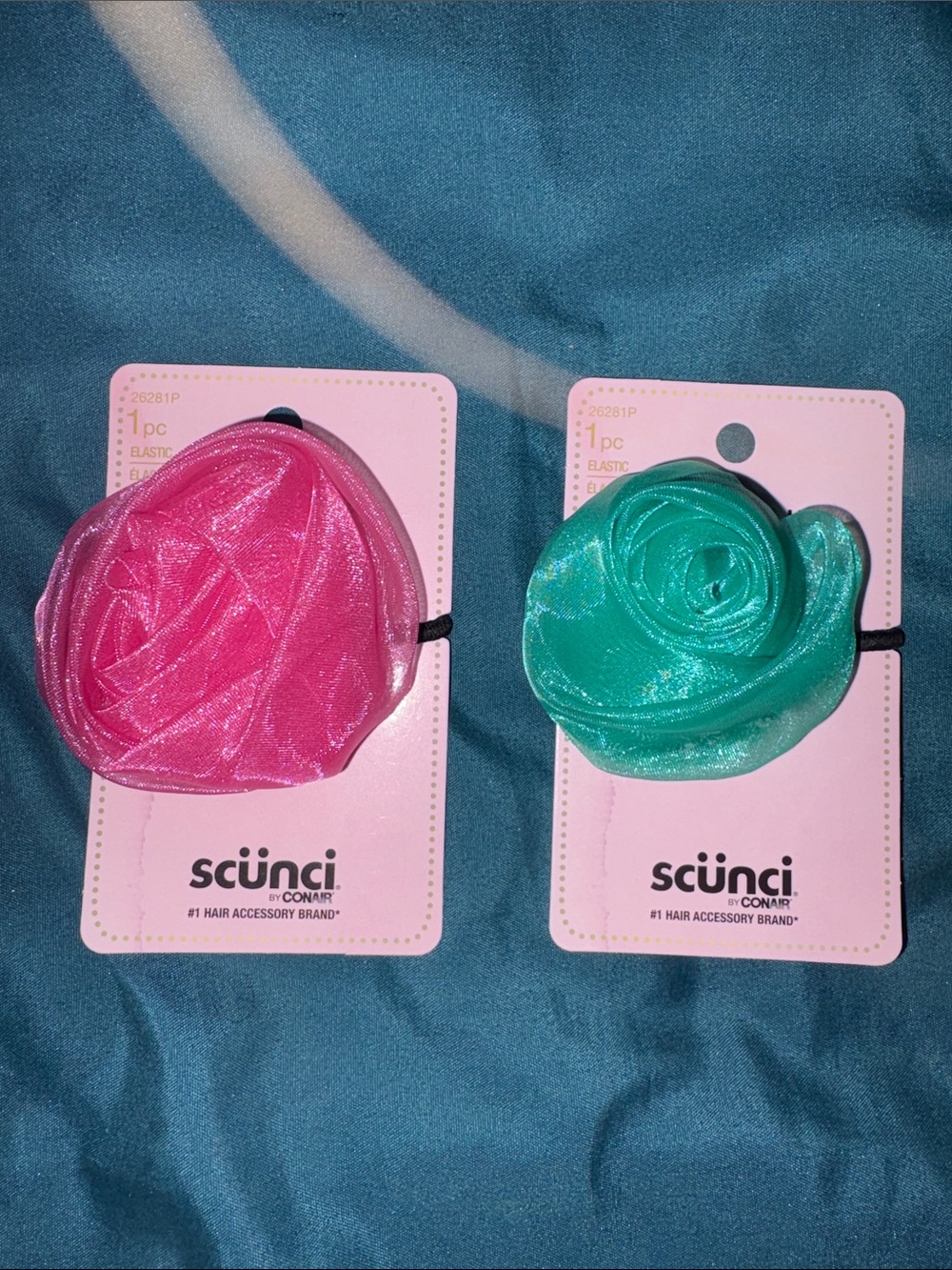 2 - Scunci Floral Hair Elastics Set - Pink & Green